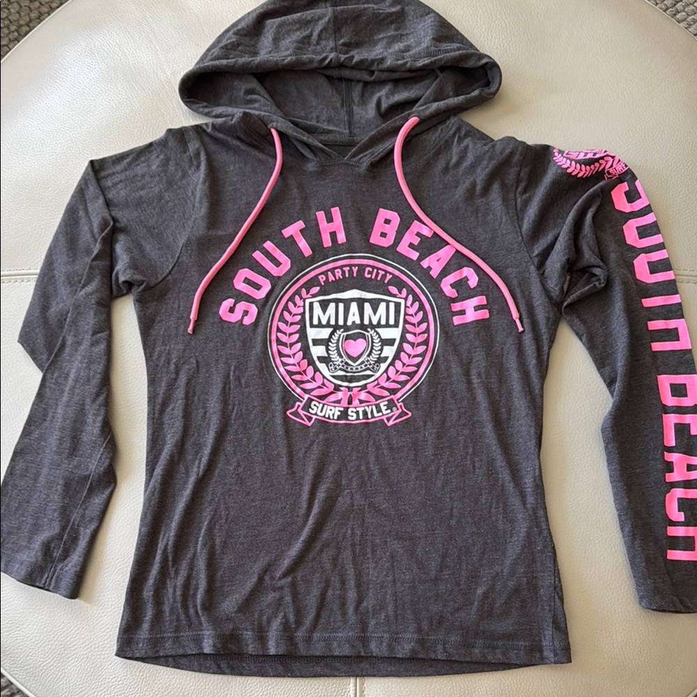 South Beach Miami Gray Hoodie with Pink Accents